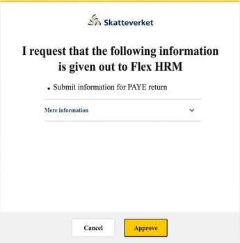 Image shows alert to approve the submission of the information to the Swedish Tax Agency.