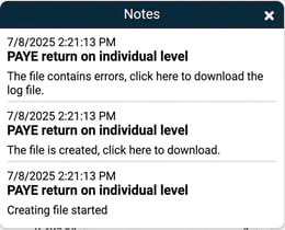 The image shows notes with information about the status and if any errors have been detected.