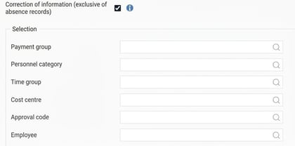 The image shows the selection options when creating a correction file.