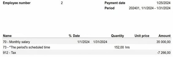 The image shows an extract from an employee's payslip.