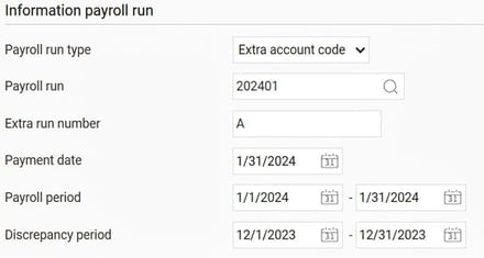 The image shows the selections for creating an Extra payroll run.