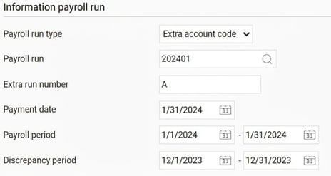 The image shows an example of an Extra payroll run being created.