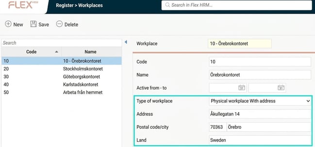 The image displays the new fields where you can specify the address for each respective workplace.