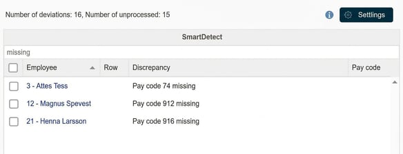 The image shows the search function in the discrepancies list.