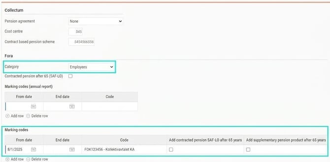 Image shows the FORA settings for the employee in the employee register.