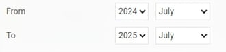 The image shows a date field for the period for which you want to generate an employers certificate; a from-date and a to-date field.