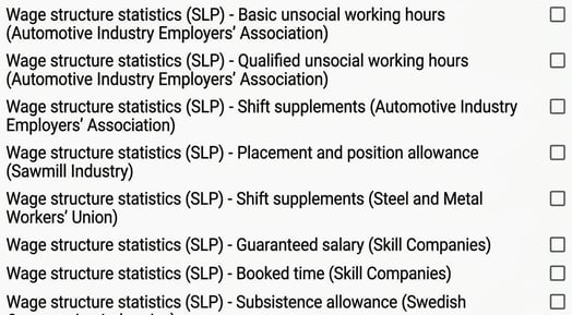 deviating pay code selection boxes