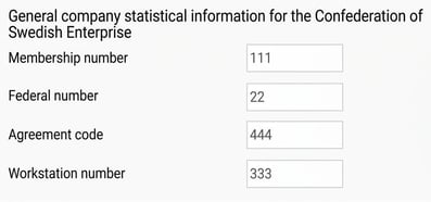 The image shows company settings for statistical data for Svenskt Näringsliv.