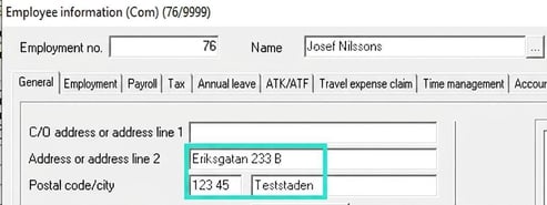 The image shows an employee's address details in Flex Classic.