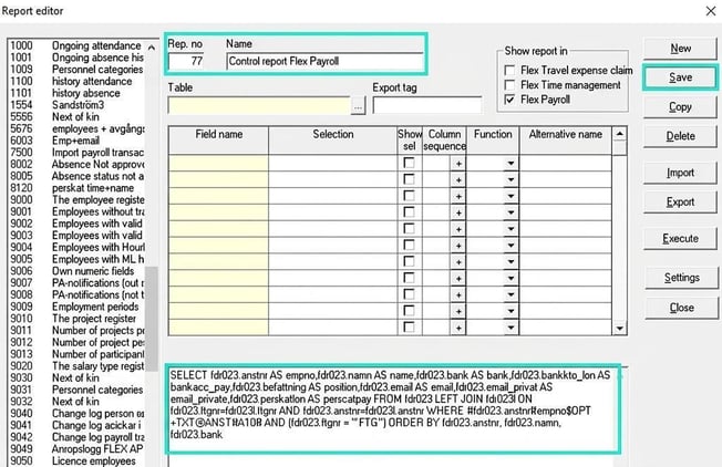 The image shows the report editor in Classic, with the section highlighted where you should enter values.