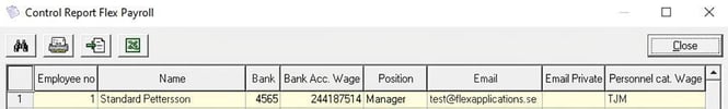 The image shows the control report taken from Flex Classic. It displays an Excel report.