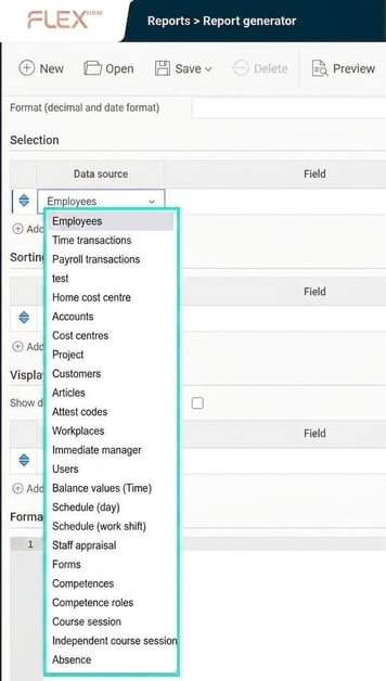 The image shows the options you can choose for data source.