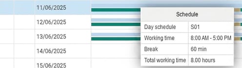 Popup displays schedule time.