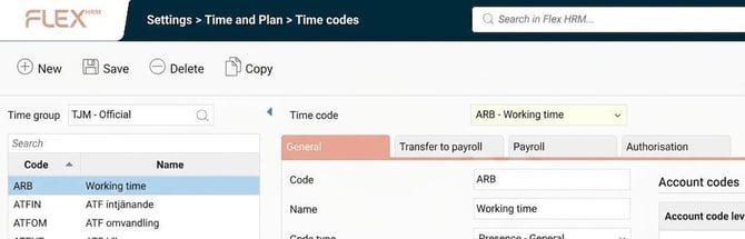 The image shows that each time group has its own set of time codes.