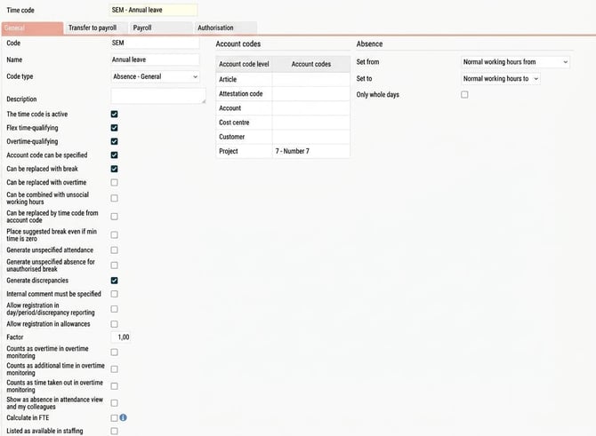 The image shows the settings view for time codes, General tab.