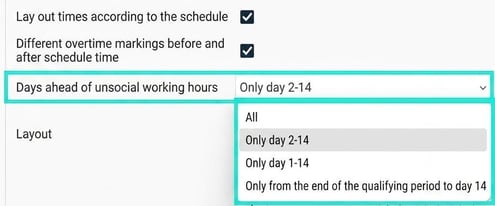 Days ahead of unsocial working hours.