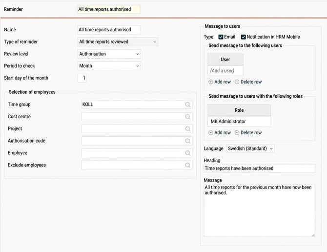 Reminder settings view
