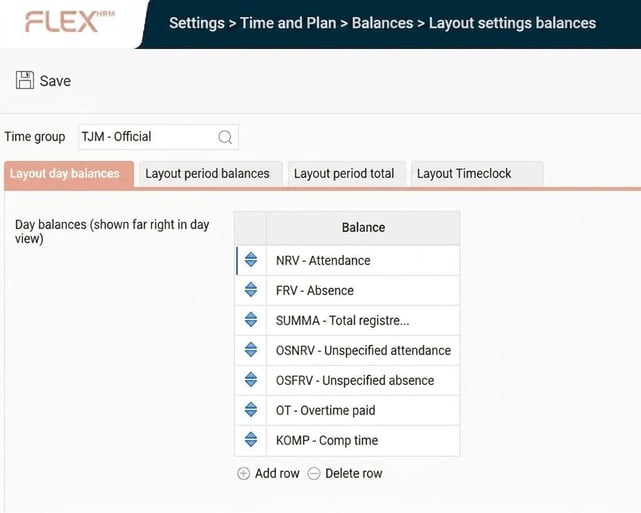 The Layout day balances tab.