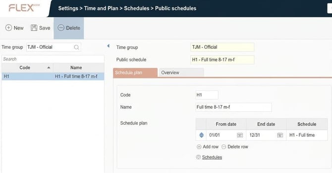 The settings view for public schedules.