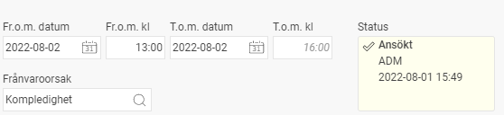 Frånvaropost med status Ansökt.