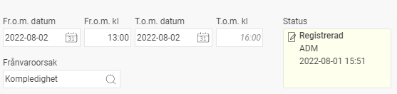Frånvaropost med status Registrerad.