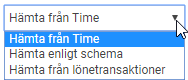 Bilden visar en lista vilka vad man kan göra för att ange varifrån systemet ska hämta informationen om arbetad tid. Det finns tre val.