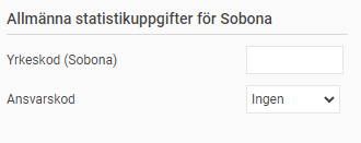Bilden visar fälten i anställdaregistret där man anger Yrkeskos och Ansvarskod för statistik till Sobona.