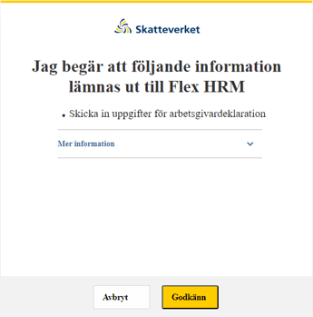 Bild visar vaket att godkänna att uppgifterna skickas in till Skatteverket.
