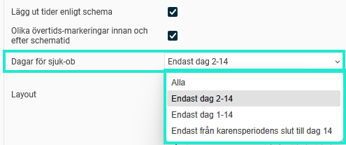 Inställningen “Dagar för sjuk-OB”.