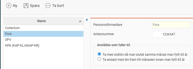 Bild visar inställningar för Fora.