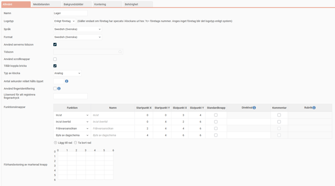 Inställningar stämpelklocka