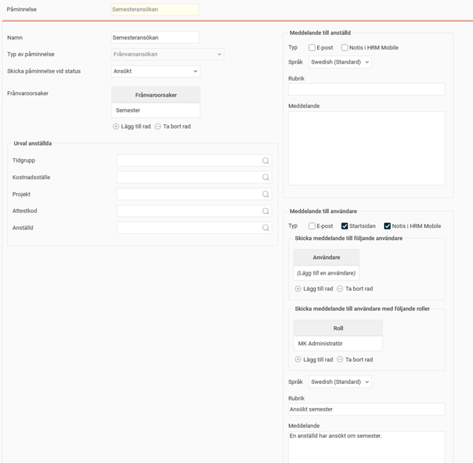Påminnelse ansökt frånvaro