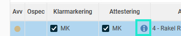 Kryssrutor för Klarmarkering och Attestering, signatur, info-ikon.