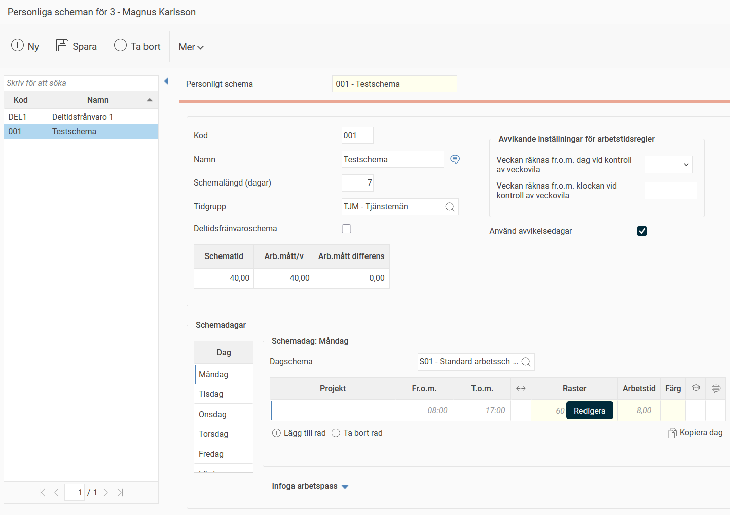 Popup personligt schema.