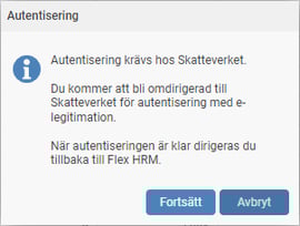 Bilden visar informationsruta angående autentisering hos skatteverket.