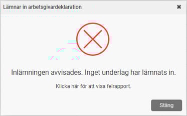 Bilden visar meddelande om att inlämning avvisades.