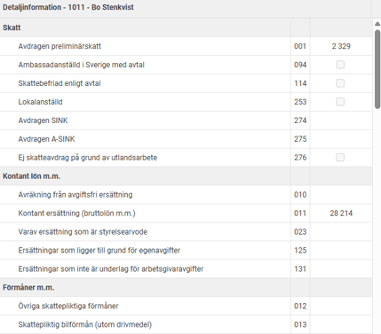 Bilden visar detaljvyn i arbetsgivardeklarationen på individnivå (AGI).