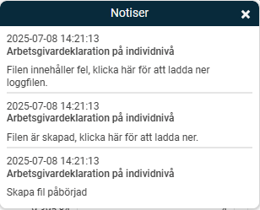 Bilden visar notiser med information om status och om eventuella fel har upptäckts.