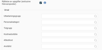 Bilden visar urvalsmöjligheterna vid skapandet av en rättelsefil. 