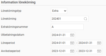 Bilden visar urvalen för att skapa en extra lönekörning.