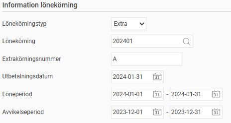 Bilden visar ett exempel på skapande av en extra lönekörning.