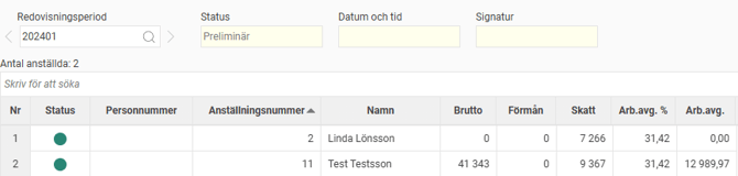 Bild visar översikten i arbetsgivardeklarationen.