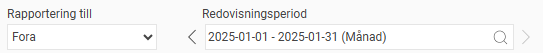 Bilden visar vilken pensionsrapportering man valt samt redovisningsperiod.