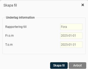 Bilden visar dialogruta med underlagsinformation för filen som skapas.
