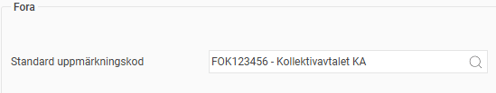 Bild visar inställningen för företagets standard uppmärkningskod.