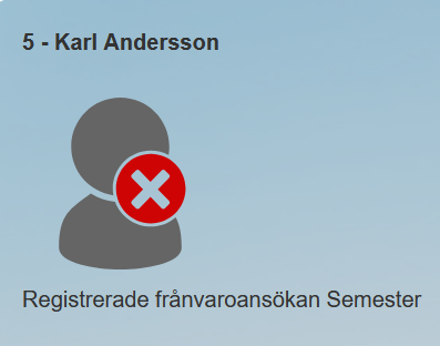 Stämplingsterminalen visar att frånvaroansökan Semester registrerats för anställd 5.