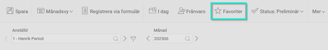 Ikonen Favoriter i tidrapportens meny.