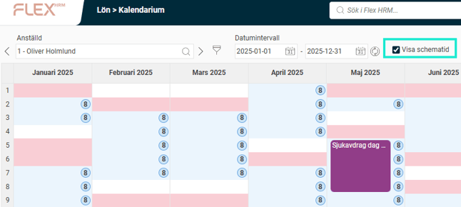 Bilden visar rutan "Visa schematid" som ör markerad.