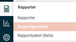 Bilden visar menyingången till Rapportgeneratorn.